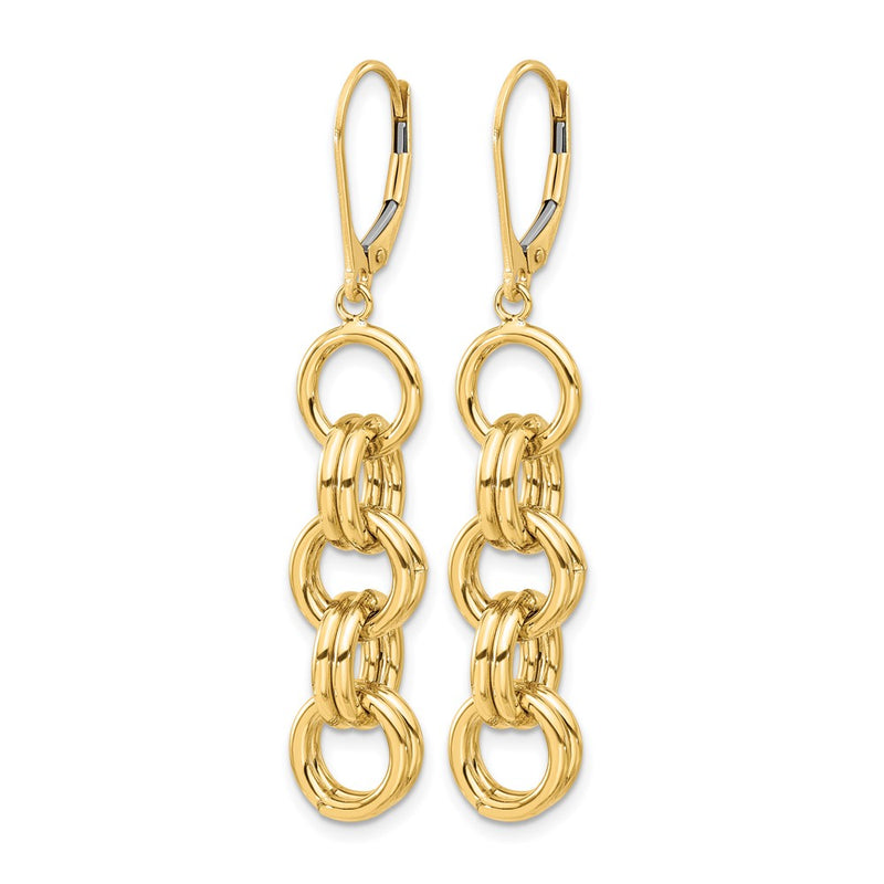 14K Yellow Gold Polished Circle Links Dangle Earrings