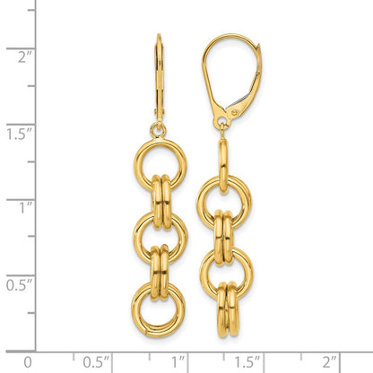 14K Yellow Gold Polished Circle Links Dangle Earrings