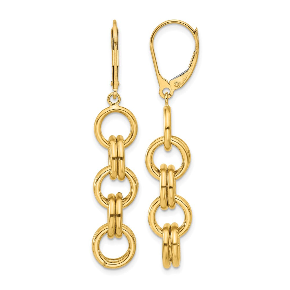 14K Yellow Gold Polished Circle Links Dangle Earrings