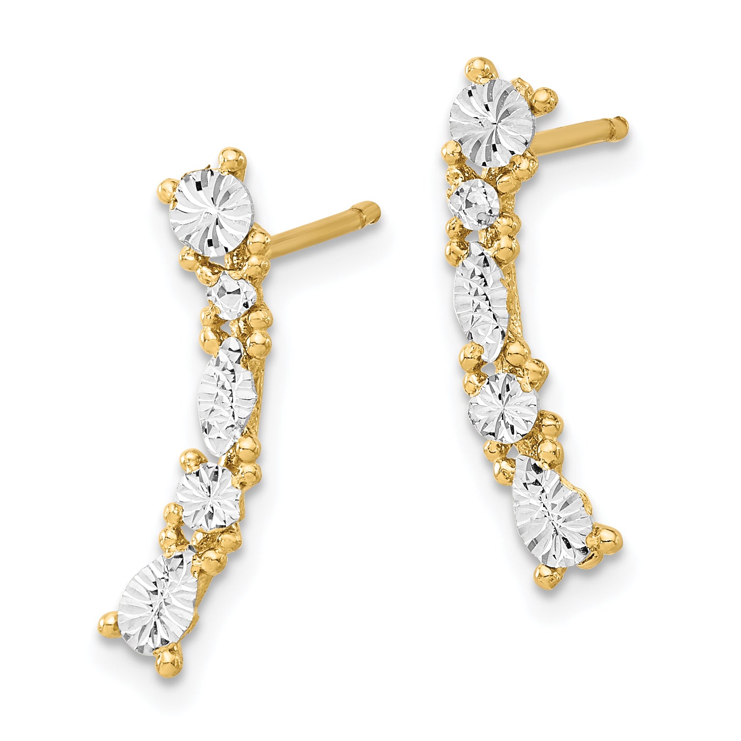 14K Yellow & Rhodium And White Polished Diamond Cut Post Earrings