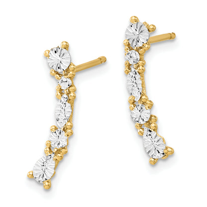 14K Yellow & Rhodium And White Polished Diamond Cut Post Earrings
