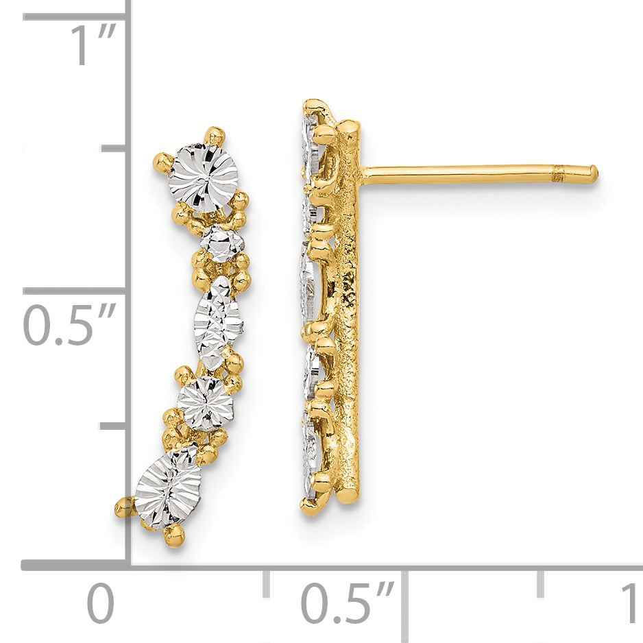 14K Yellow & Rhodium And White Polished Diamond Cut Post Earrings