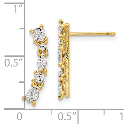 14K Yellow & Rhodium And White Polished Diamond Cut Post Earrings
