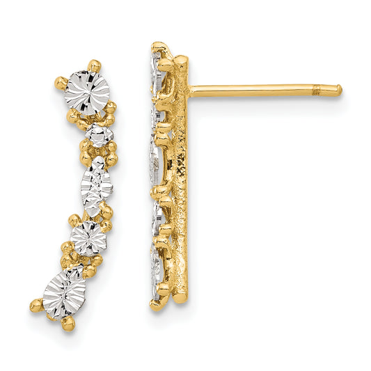 14K Yellow & Rhodium And White Polished Diamond Cut Post Earrings