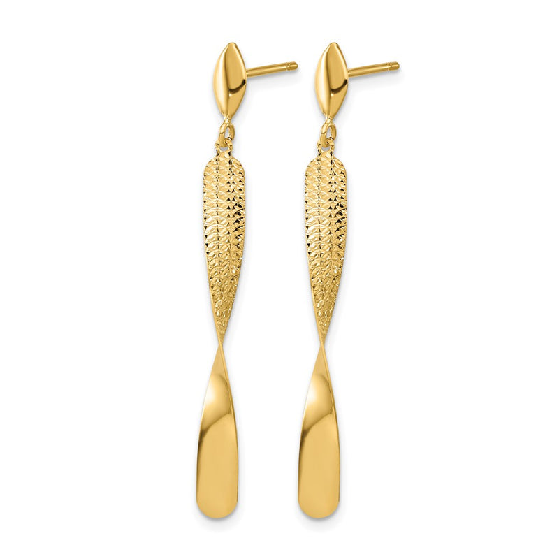 14K Yellow Gold Polished And Textured Post Dangle Earrings