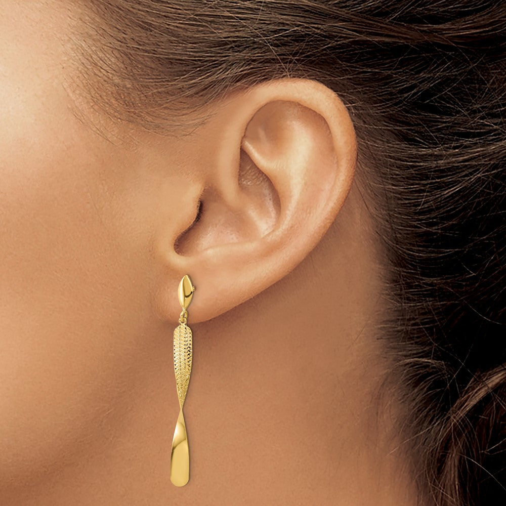 14K Yellow Gold Polished And Textured Post Dangle Earrings