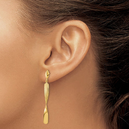 14K Yellow Gold Polished And Textured Post Dangle Earrings