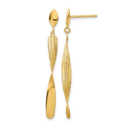 14K Yellow Gold Polished And Textured Post Dangle Earrings