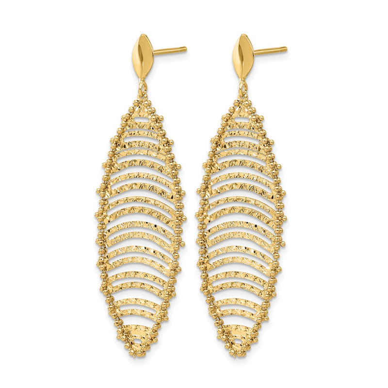 14K Yellow Gold Polished And Textured Post Dangle Earrings