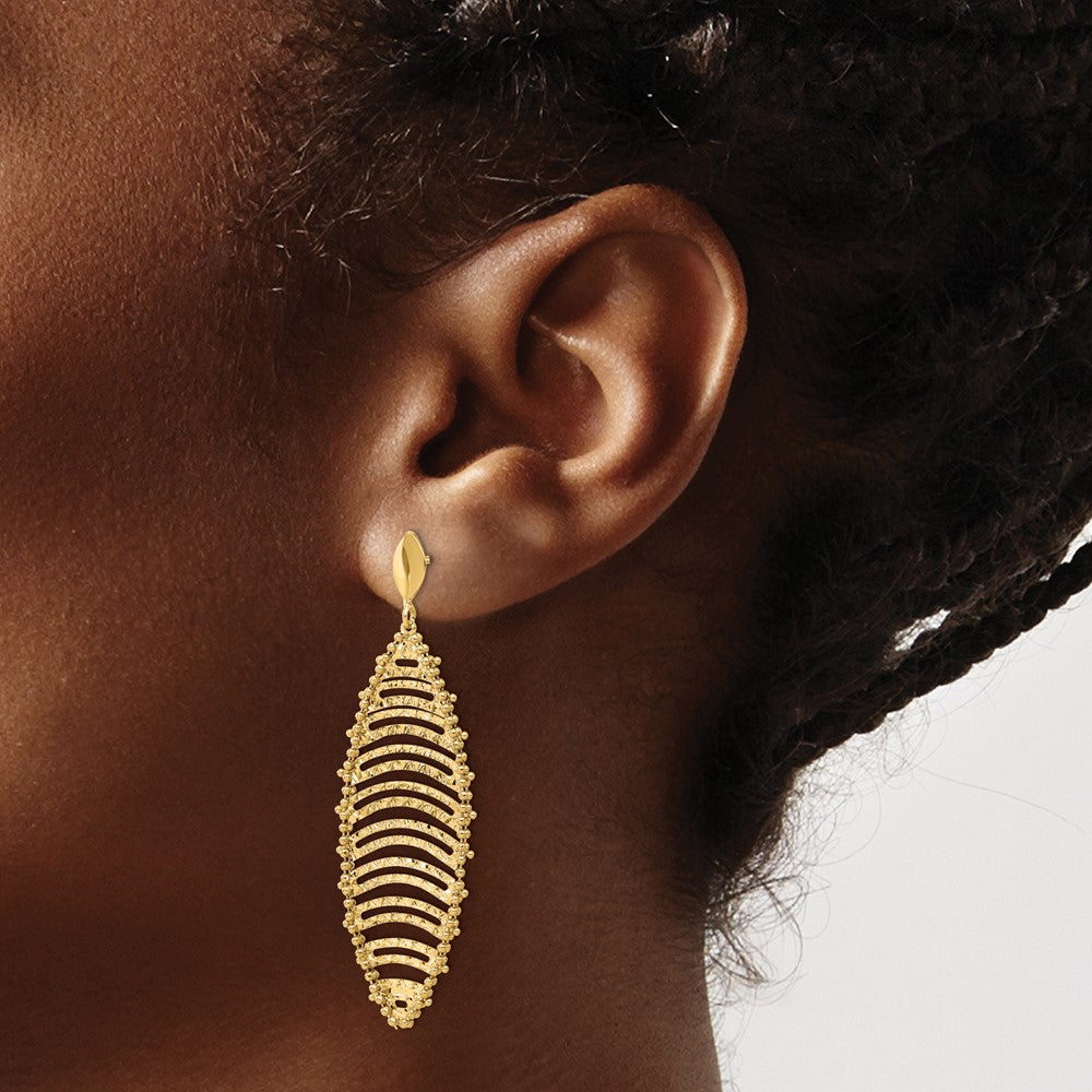 14K Yellow Gold Polished And Textured Post Dangle Earrings