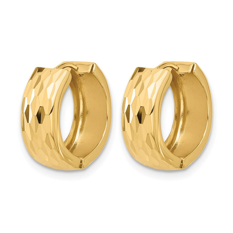 14K Yellow Gold Diamond Cut Hinged Huggie Earrings