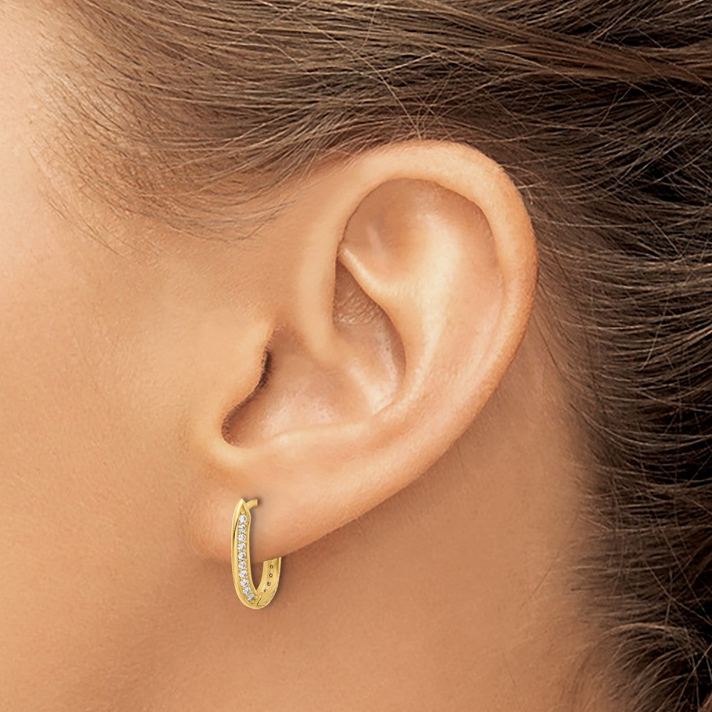 14K Yellow Gold Polished Cz Hinged Hoop Earrings