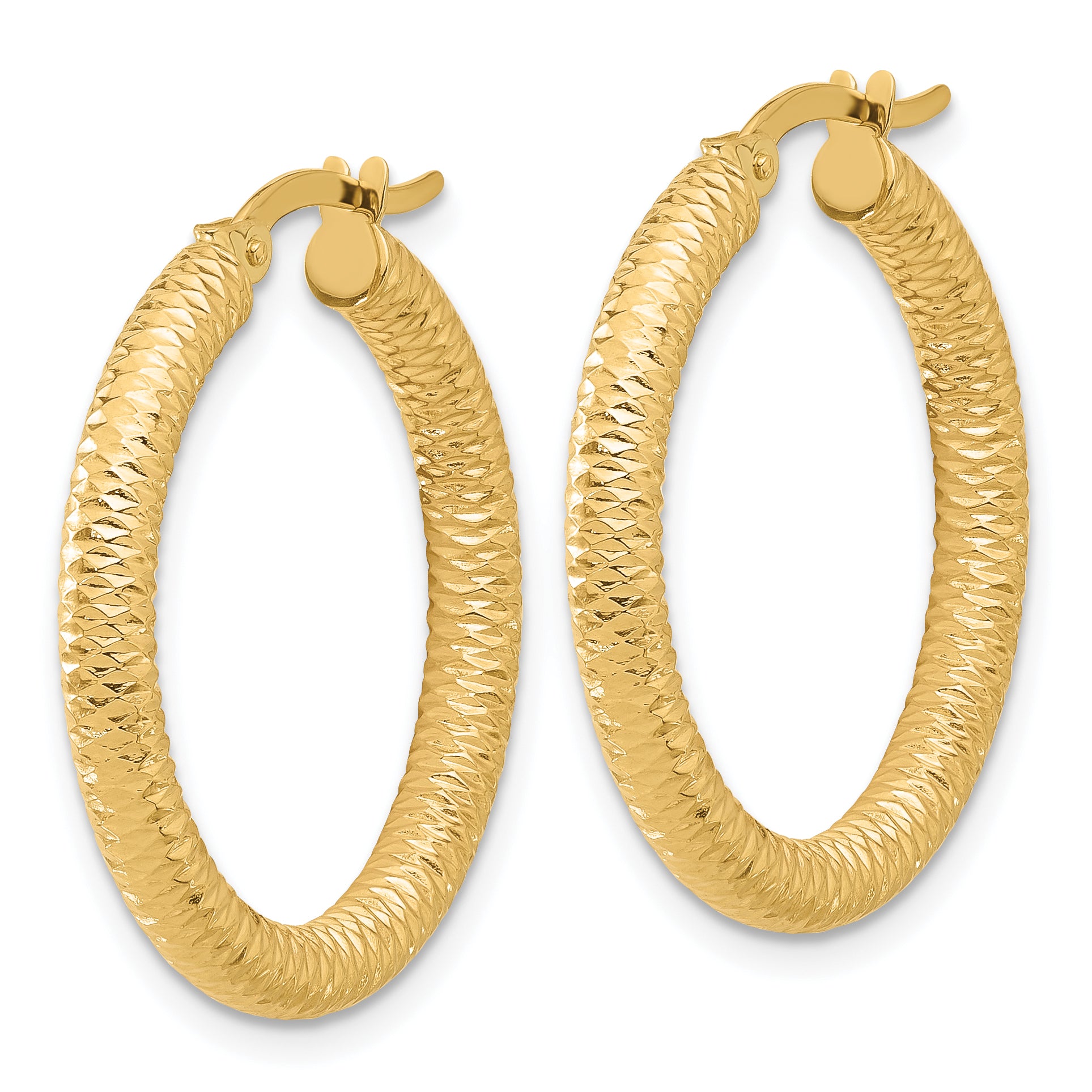 14K Yellow Gold Diamond Cut Round Hoop Earrings