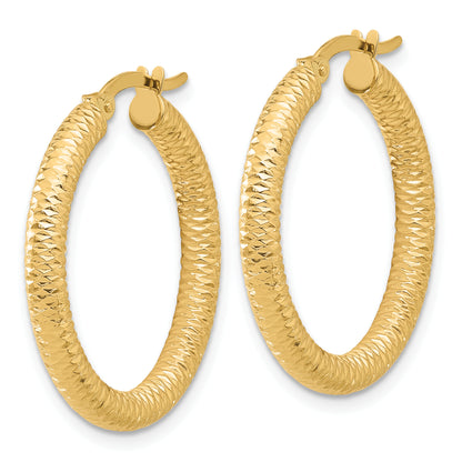 14K Yellow Gold Diamond Cut Round Hoop Earrings