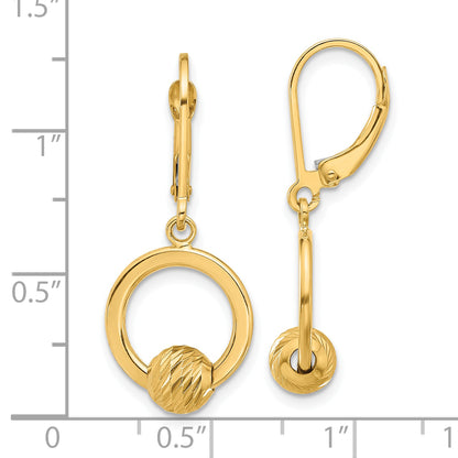 14K Yellow Gold Polished And Diamond Cut Beads Leverback Earrings