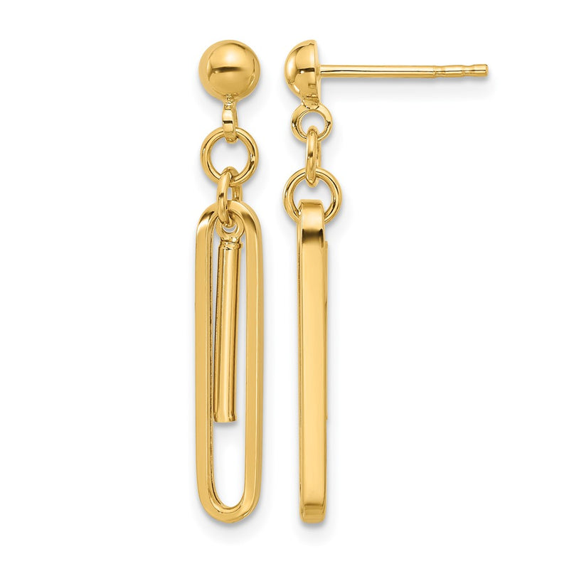 14K Yellow Gold Polished Paperclip Dangle Earrings