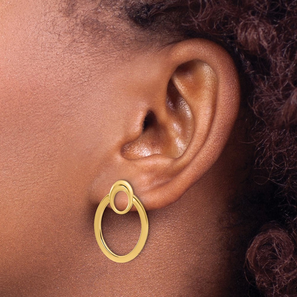 14K Yellow Gold Polished Oval Drop Post Earrings