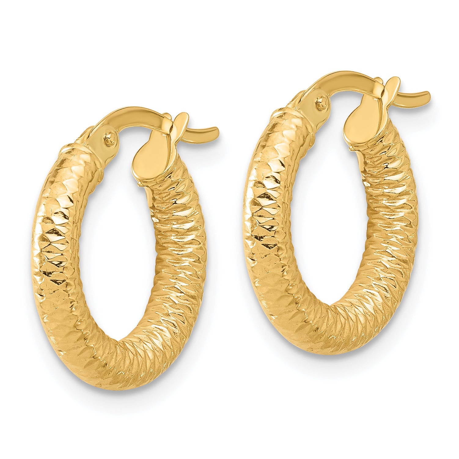 14K Yellow Gold Polished And Diamond Cut Hoop Earrings
