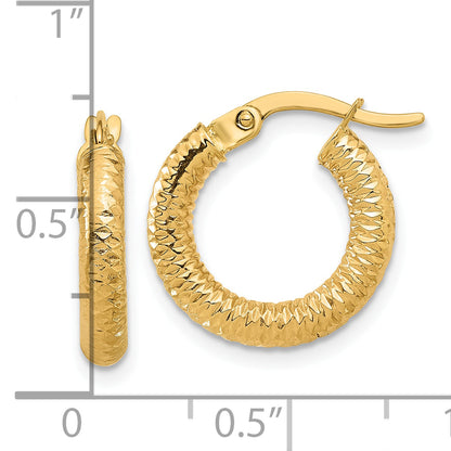 14K Yellow Gold Polished And Diamond Cut Hoop Earrings