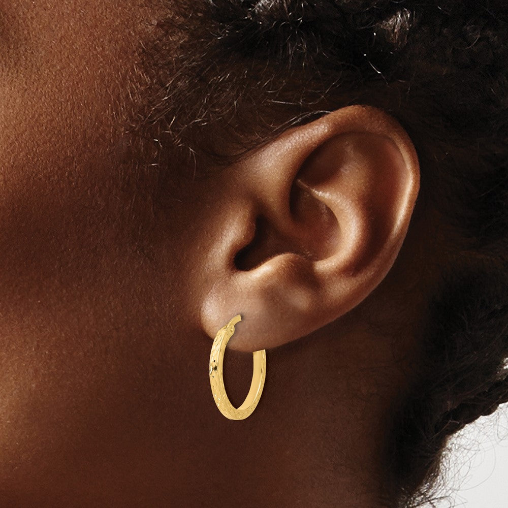 14K Yellow Gold Diamond Cut Hoop Earrings