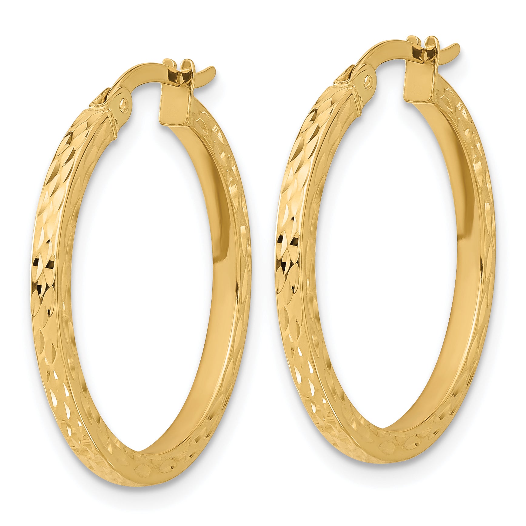 14K Yellow Gold Diamond Cut Hoop Earrings