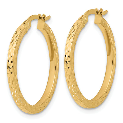 14K Yellow Gold Diamond Cut Hoop Earrings