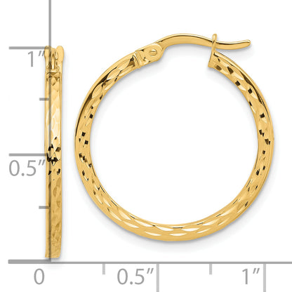 14K Yellow Gold Diamond Cut Hoop Earrings