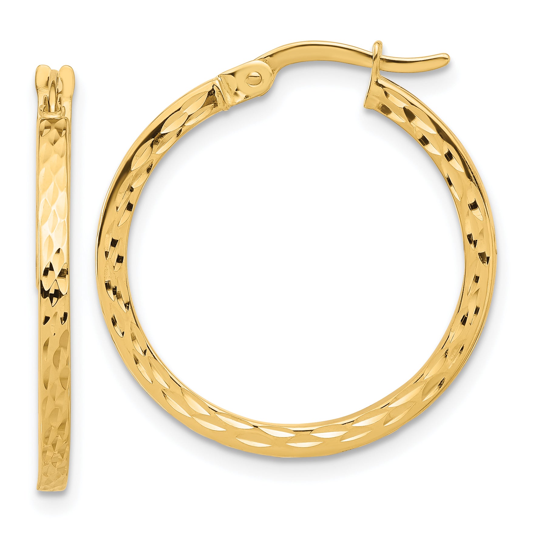 14K Yellow Gold Diamond Cut Hoop Earrings