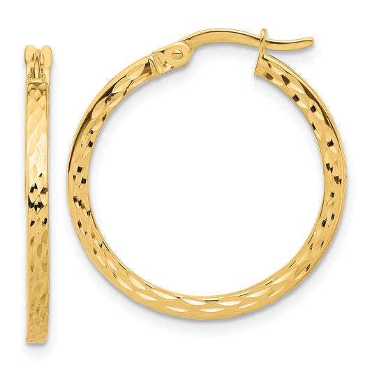 14K Yellow Gold Diamond Cut Hoop Earrings