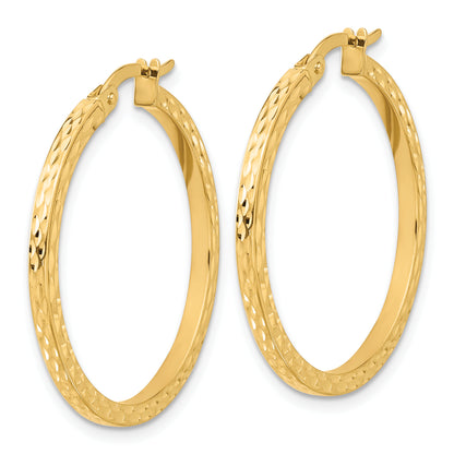 14K Yellow Gold Diamond Cut Hoop Earrings