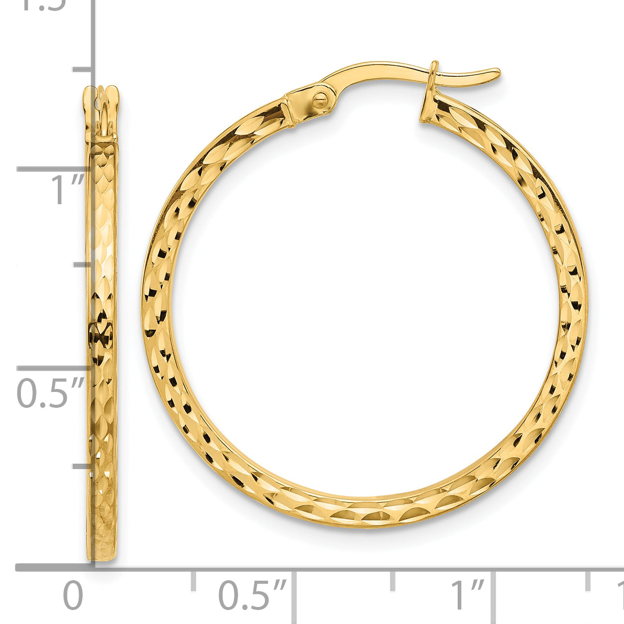 14K Yellow Gold Diamond Cut Hoop Earrings