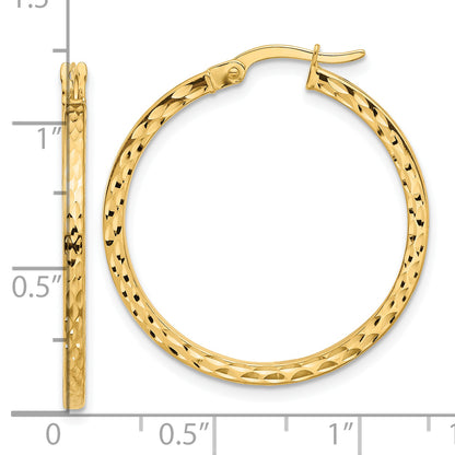 14K Yellow Gold Diamond Cut Hoop Earrings