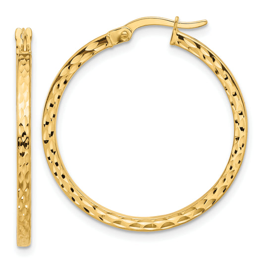 14K Yellow Gold Diamond Cut Hoop Earrings
