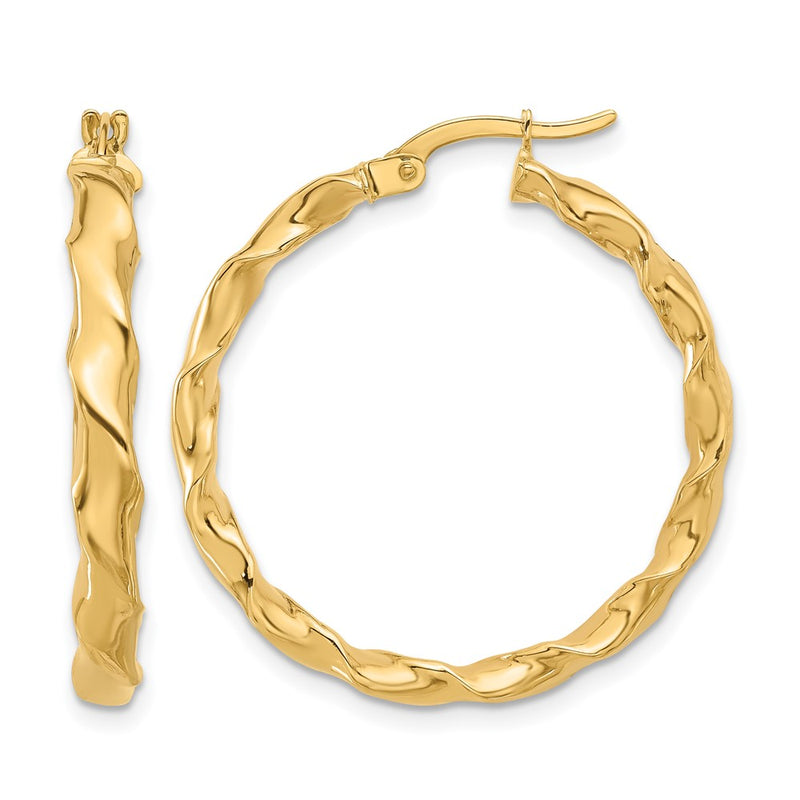 14K Yellow Gold Polished Twisted Hoop Earrings