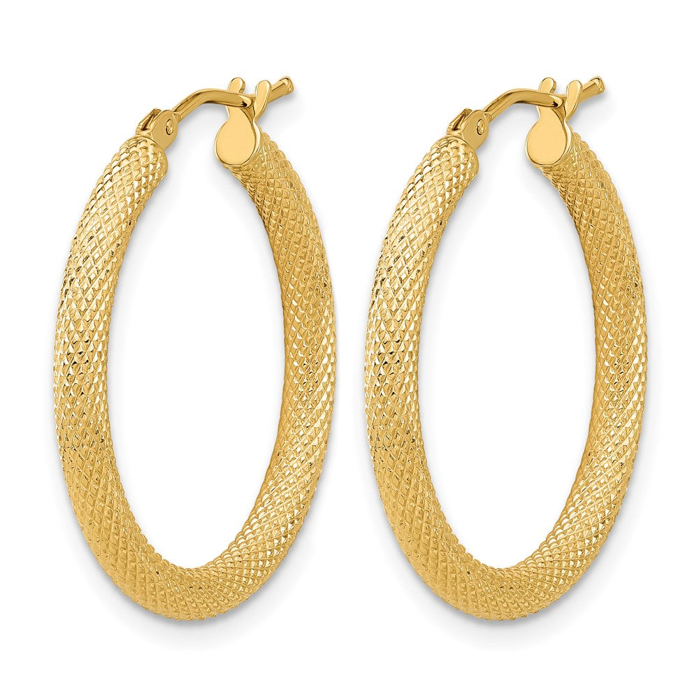 14K Yellow Gold Polished and Textured Round Hoop Earrings