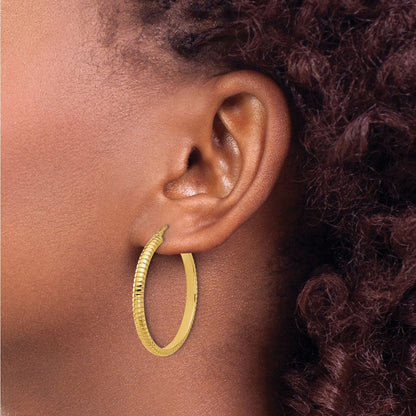 14K Yellow Gold Polished And Textured Round Hoop Earrings