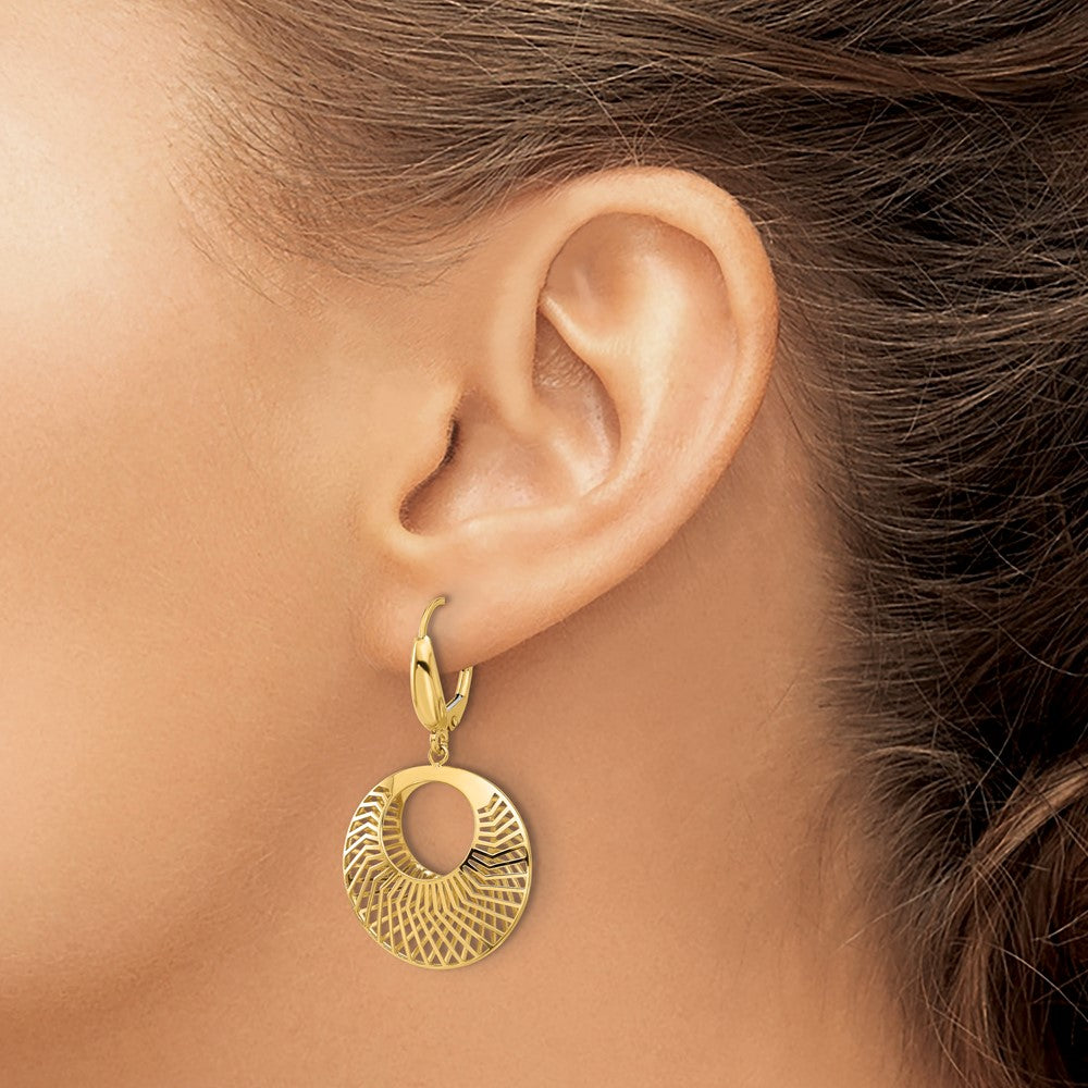 14K Yellow Gold Polished Hollow Dangle Earrings