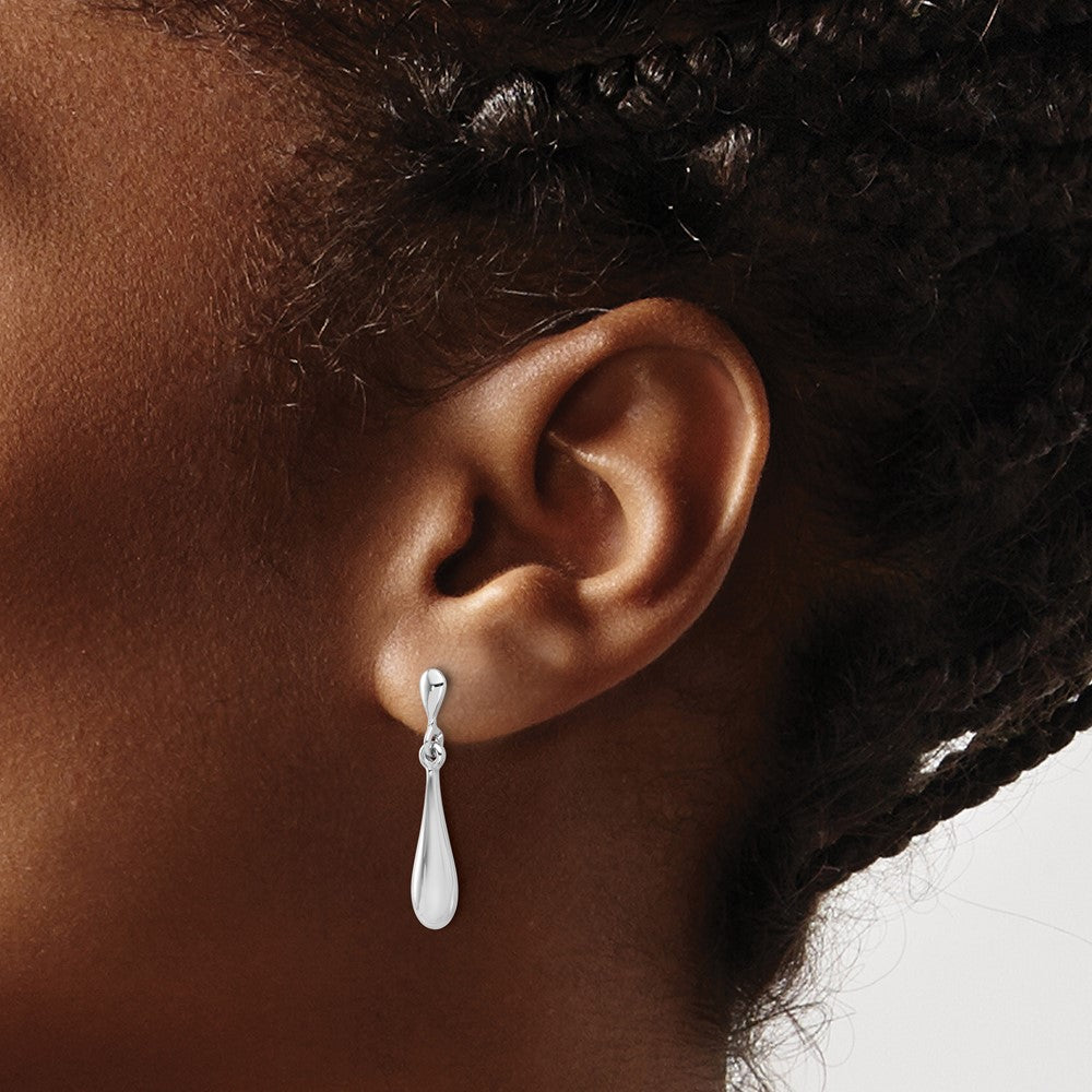 14K White Gold Polished Teardrop Post Dangle Earrings