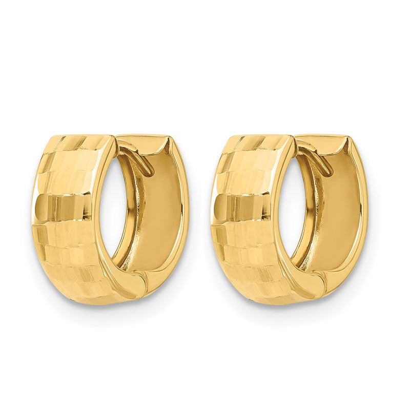 14K Yellow Gold Polished And Diamond Cut Huggie Hoop Earrings