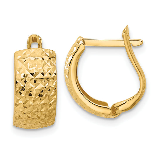 14K Yellow Gold Polished And Diamond Cut Omega Back Earrings