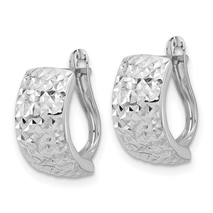 14K White Gold Polished And Diamond Cut Omega Back Earrings