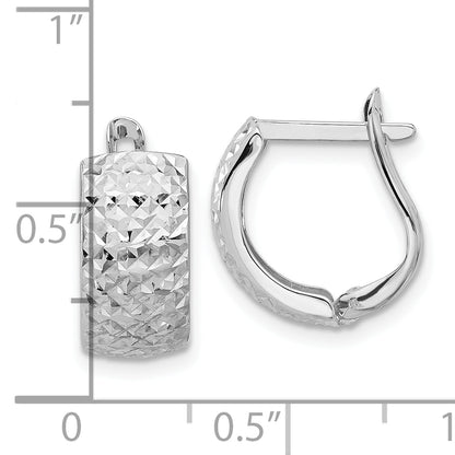 14K White Gold Polished And Diamond Cut Omega Back Earrings