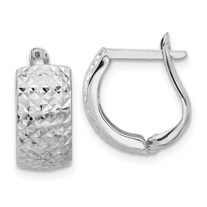 14K White Gold Polished And Diamond Cut Omega Back Earrings