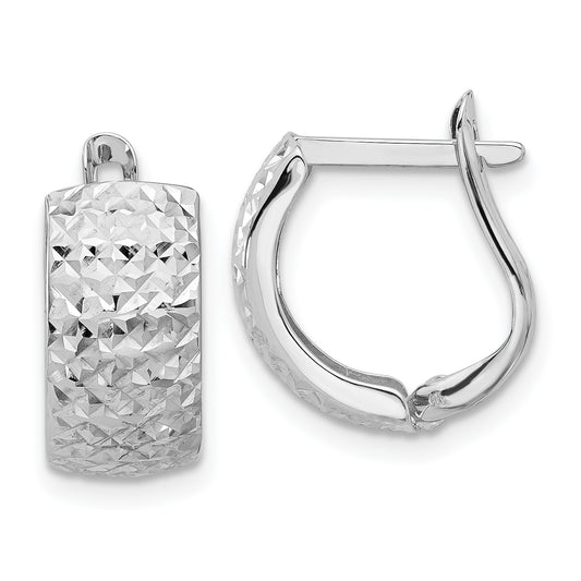 14K White Gold Polished And Diamond Cut Omega Back Earrings