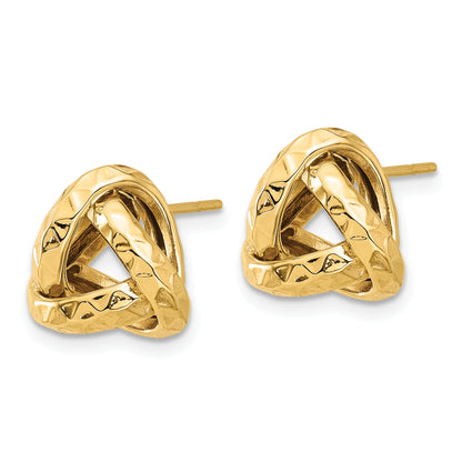 14K Yellow Gold Polished And Diamond Cut Triangle Love Knot Post Earrings