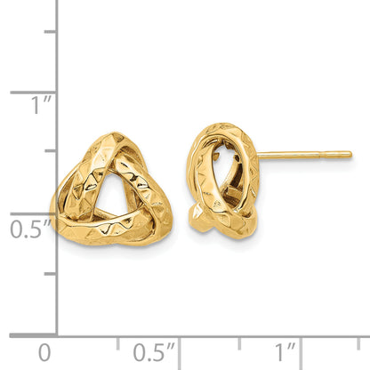 14K Yellow Gold Polished And Diamond Cut Triangle Love Knot Post Earrings