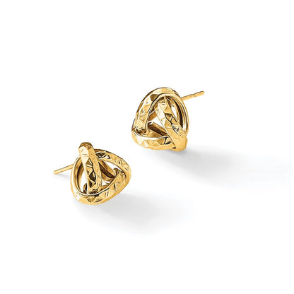14K Yellow Gold Polished And Diamond Cut Triangle Love Knot Post Earrings