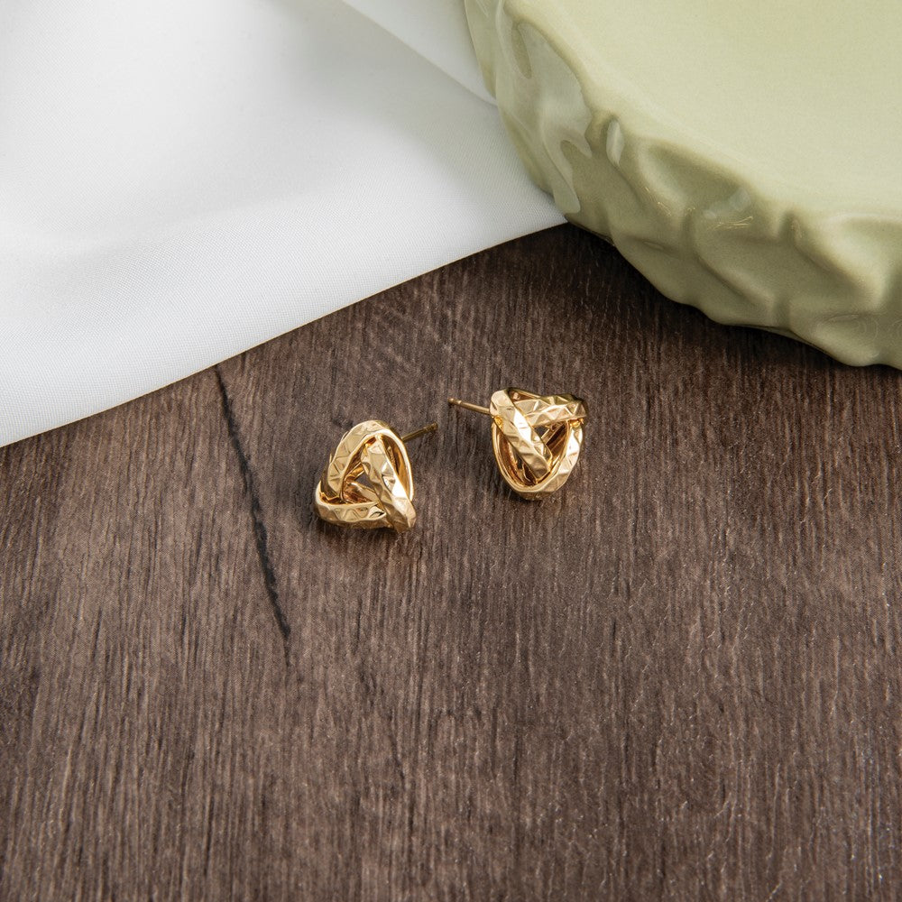 14k-yellow-gold-polished-and-diamond-cut-triangle-love-knot-post-earrings-le2362