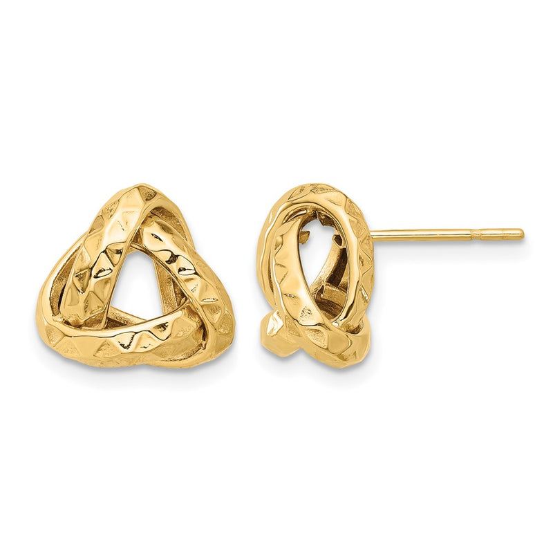 14K Yellow Gold Polished And Diamond Cut Triangle Love Knot Post Earrings