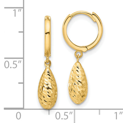 14K Yellow Gold Polished And Diamond Cut Dangle Hoop Earrings